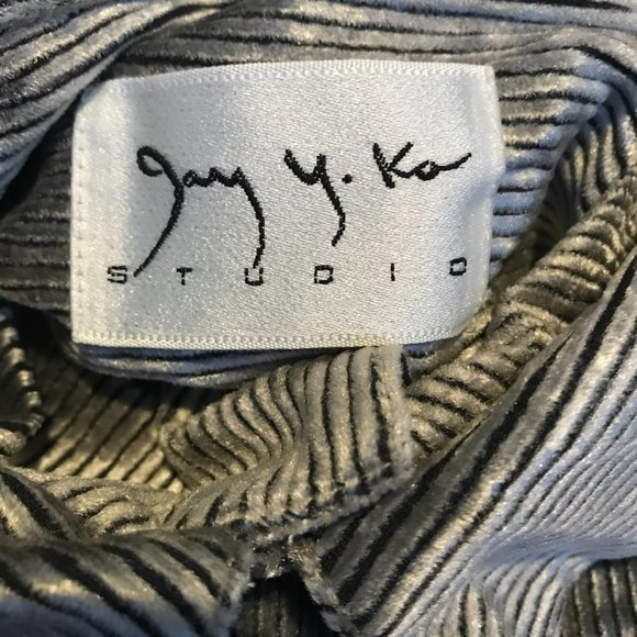 Vtg Jay Y. Ko Studios Silver Corduroy Striped Velvet Button Up Long Sleeve Large - Picture 6 of 14